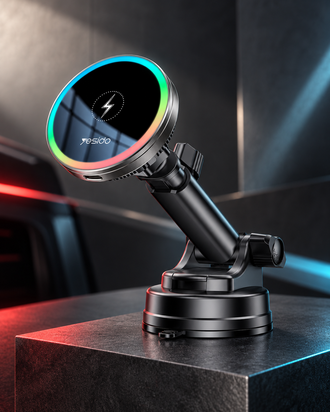 Yesido C315 15W RGB araç şarj tutucu