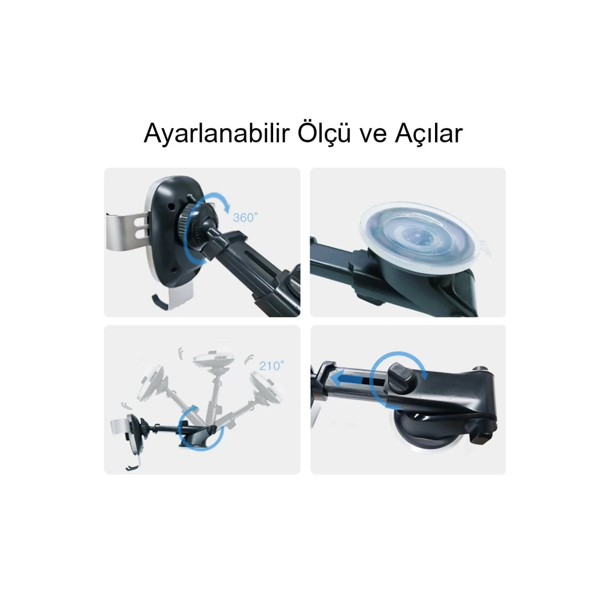 Yesido C123 Vantuzlu 15W Kablosuz Şarjlı Araç Tutucu - Siyah