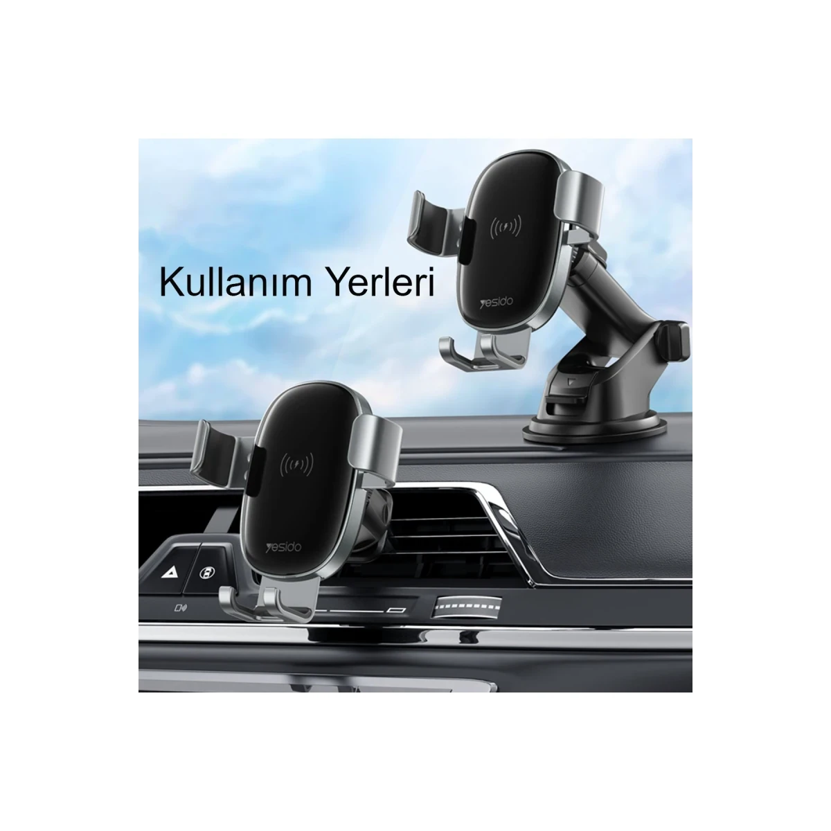 Yesido C123 Vantuzlu 15W Kablosuz Şarjlı Araç Tutucu - Siyah