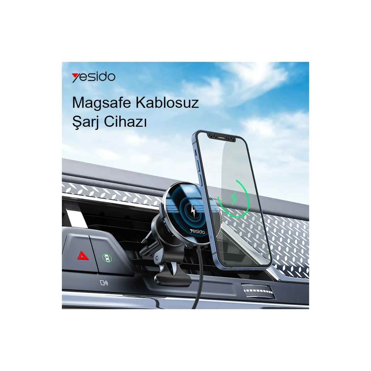 Yesido C131 Izgara Klipsli 15W Kablosuz Şarjlı Magsafe Araç Tutucu - Siyah