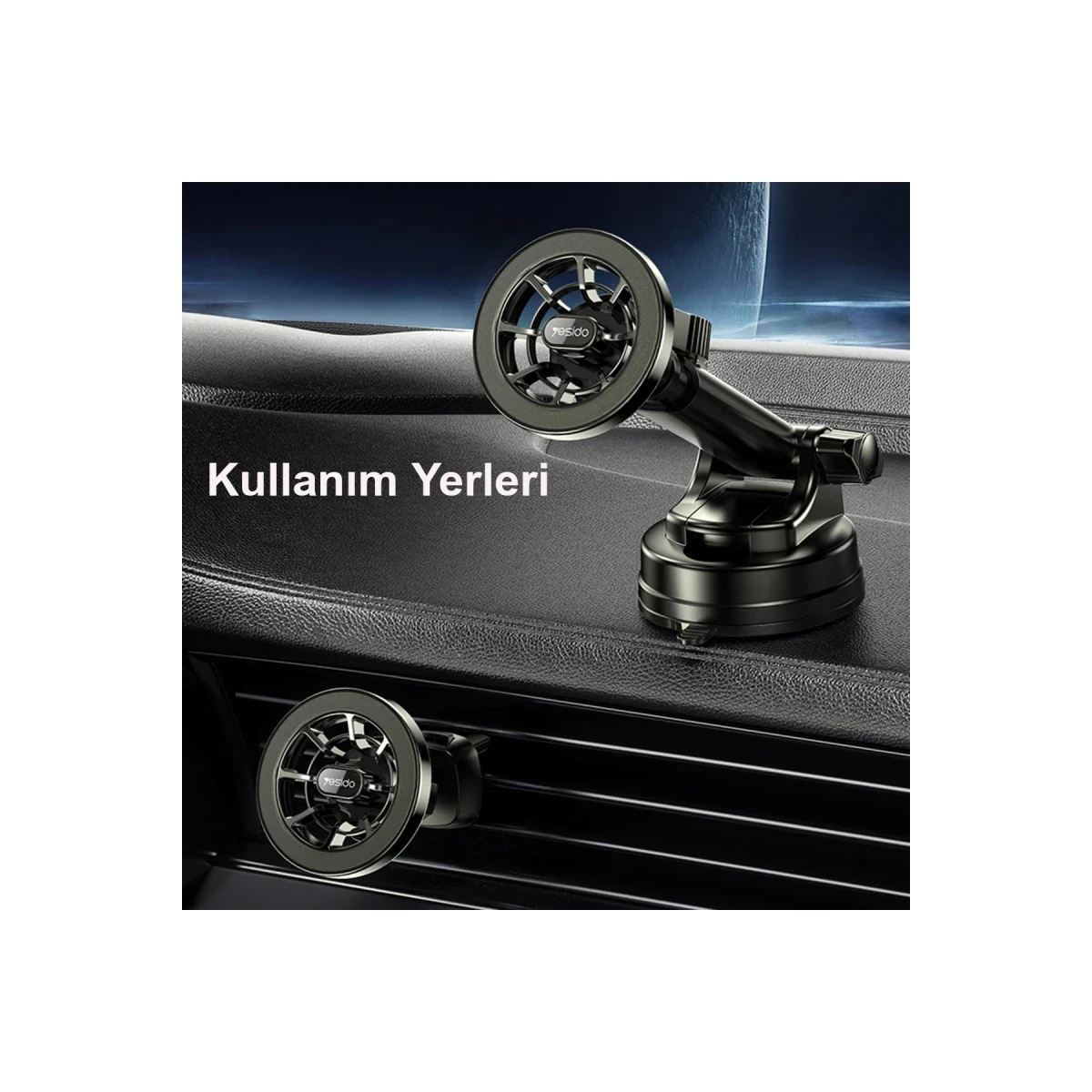 Yesido C158 2in1 Izgara Klipsli ve Vantuzlu 360 Derece Ayarlanabilir Manyetik Magsafe Araç Tutucu - Siyah