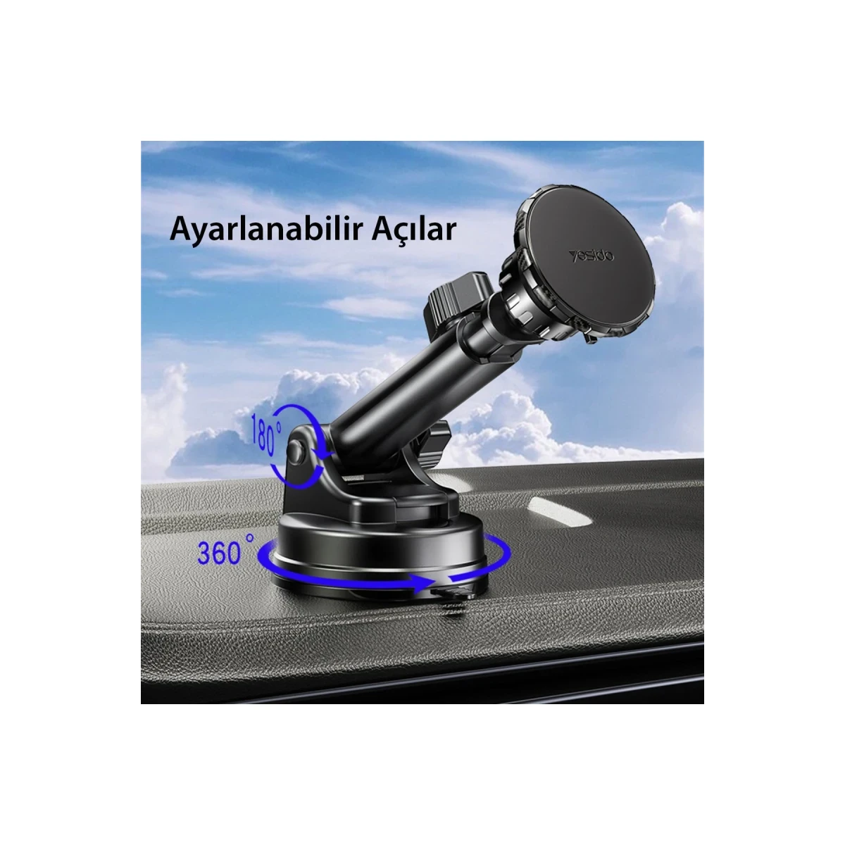 Yesido C160 360 Derece Ayarlanabilir Vantuzlu Manyetik Magsafe Araç Tutucu - Siyah