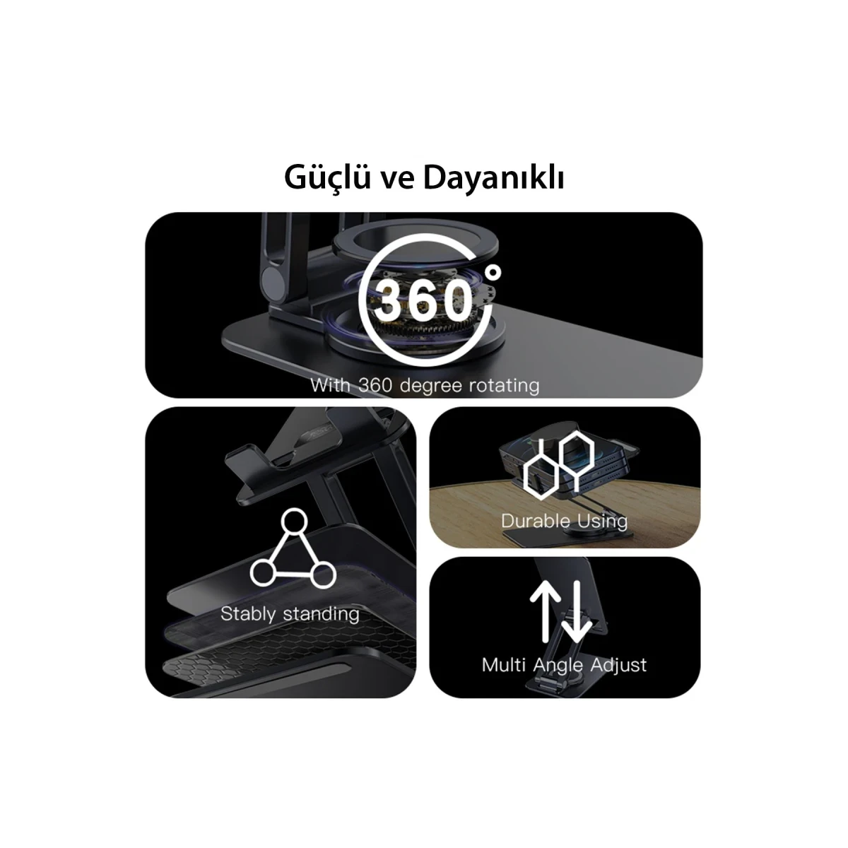 Yesido C184 Ayarlanabilir 360 Derece Masaüstü Telefon Standı - Siyah