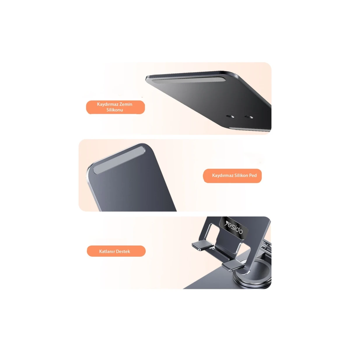 Yesido C184 Ayarlanabilir 360 Derece Masaüstü Telefon Standı - Siyah