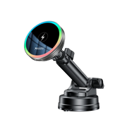 Yesido C315 2in1 Izgara Klipsli ve Vantuzlu 360 Derece Ayarlanabilir RGB Işıklı Cam Yüzeyli Fan Soğutuculu 15W Kablosuz Şarjlı Araç Tutucu - Siyah