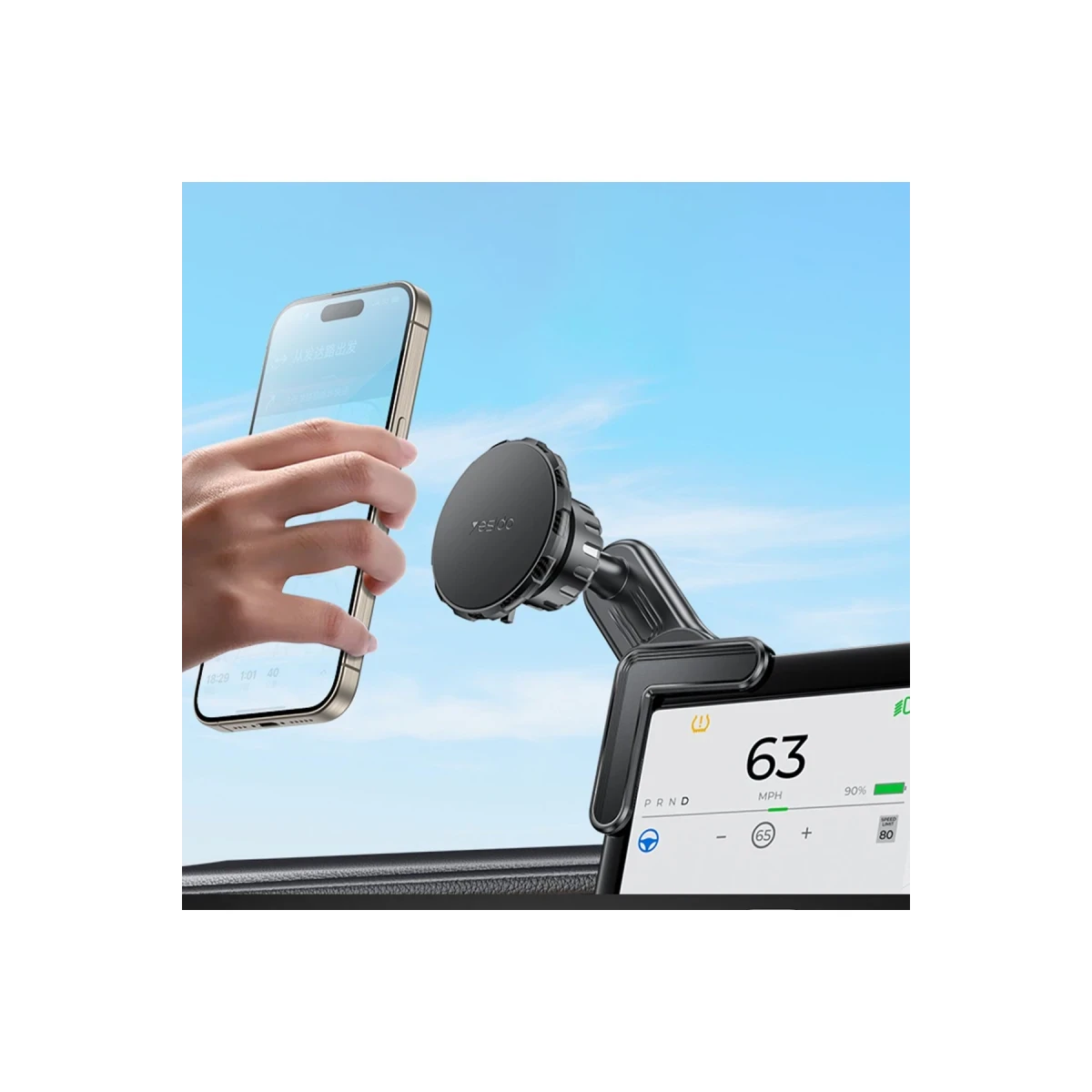 Yesido C212 360 Derece Ayarlanabilir Araç CarPlay Ekranına Sabitlenen Magsafe Araç Telefon Tutucu - Siyah