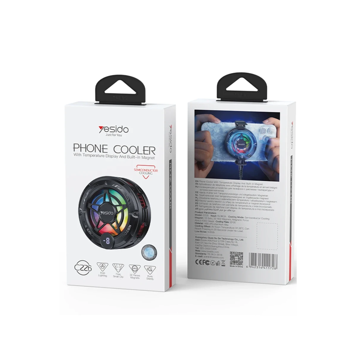 Yesido C226 Dijital Sıcaklık Göstergeli RGB Işıklı Radyatör Telefon Soğutucu Fan - Siyah