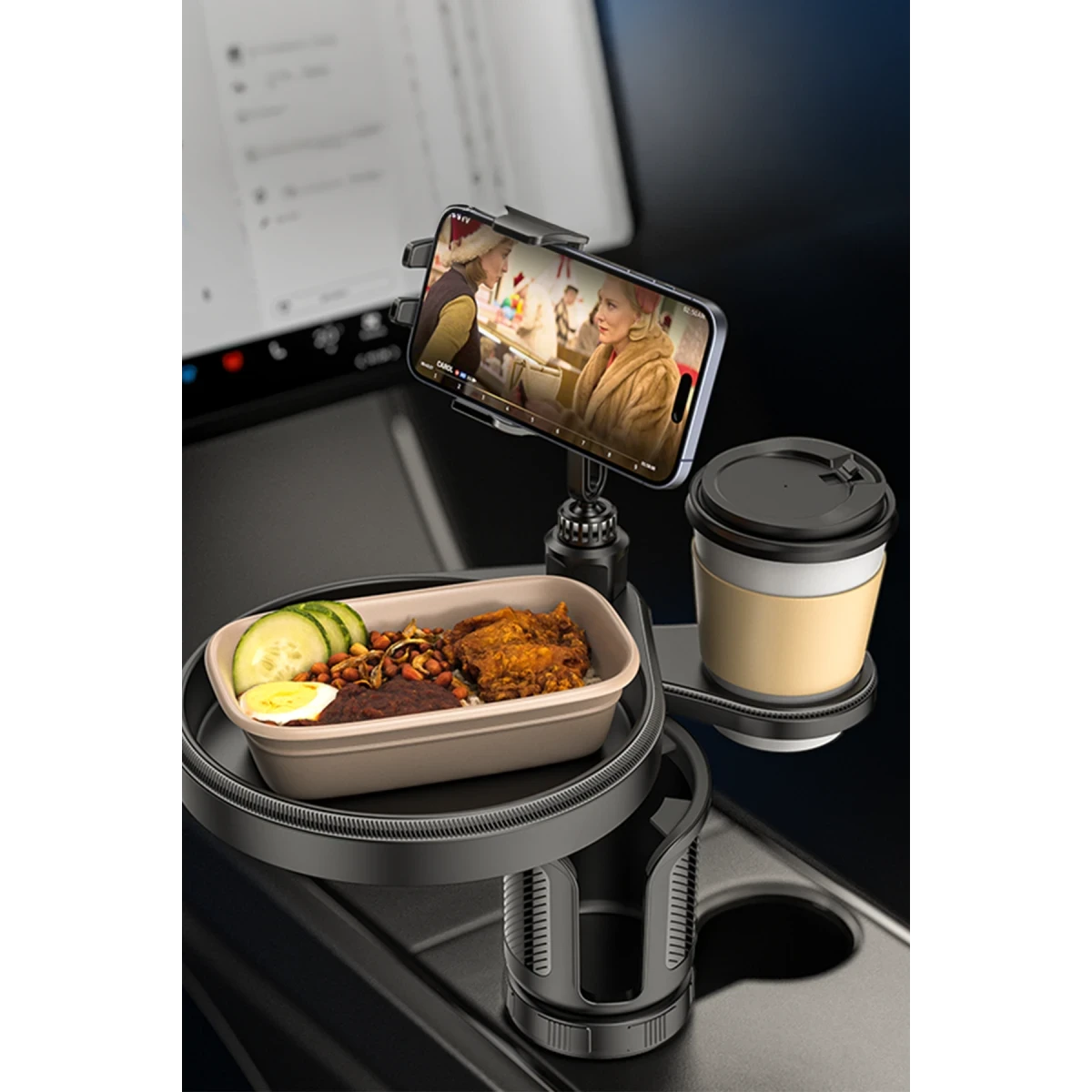 Yesido C274 4in1 İçecek Bölümlü ve Telefon Tutuculu Araç Bardaklık Tutucu - Siyah