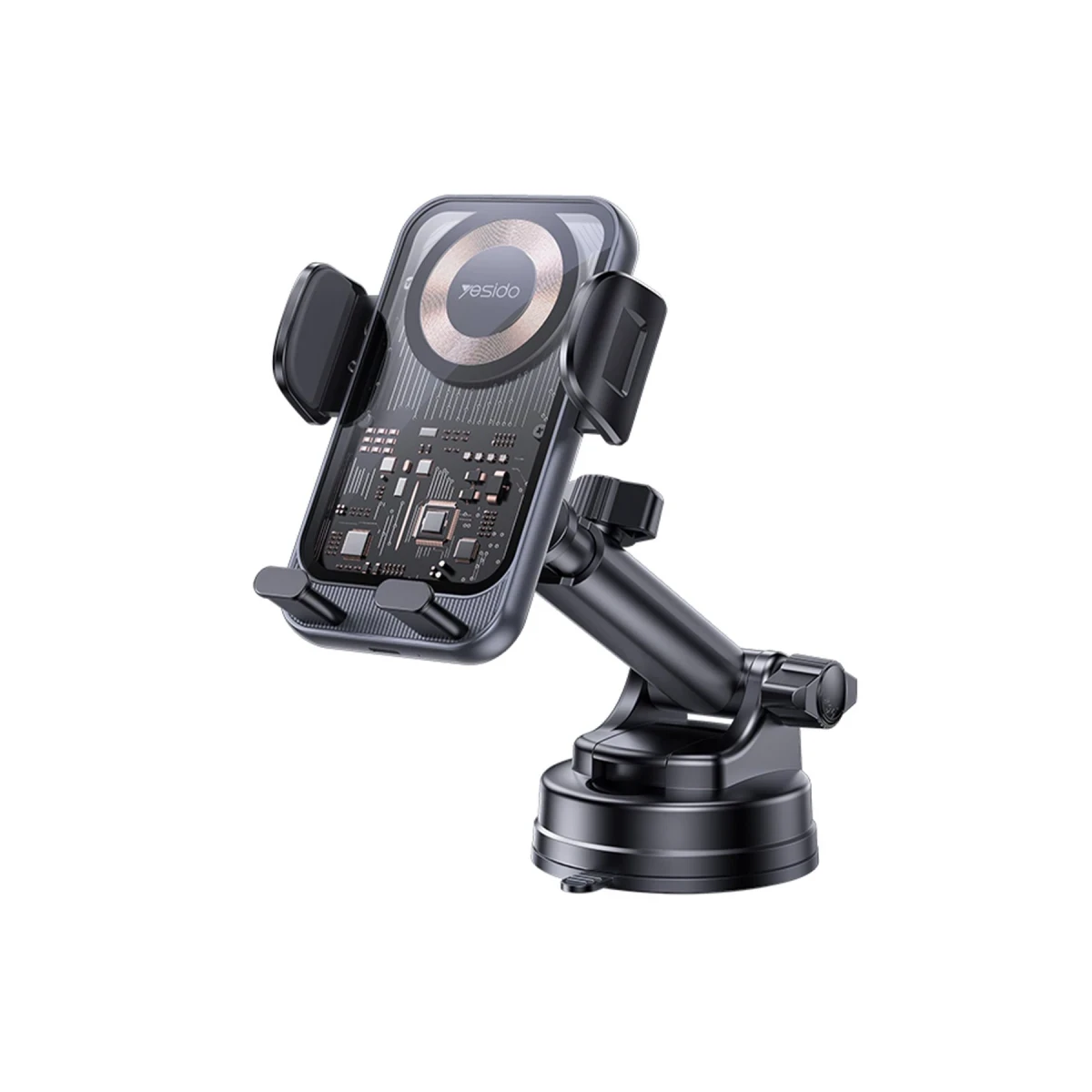 Yesido C307 Yapışkanlı 360 Derece Ayarlanabilir Cam Yüzeyli 15W Kablosuz Şarjlı Magsafe Araç Tutucu - Siyah
