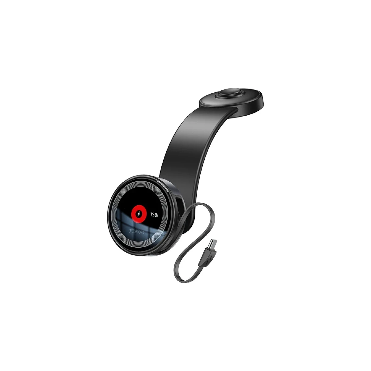 Yesido C314 Yapışkanlı 360 Derece Ayarlanabilir Cam Yüzeyli 15W Kablosuz Şarjlı Ekstra 90 Cm Dahili Type-C Kablolu Magsafe Araç Tutucu - Siyah