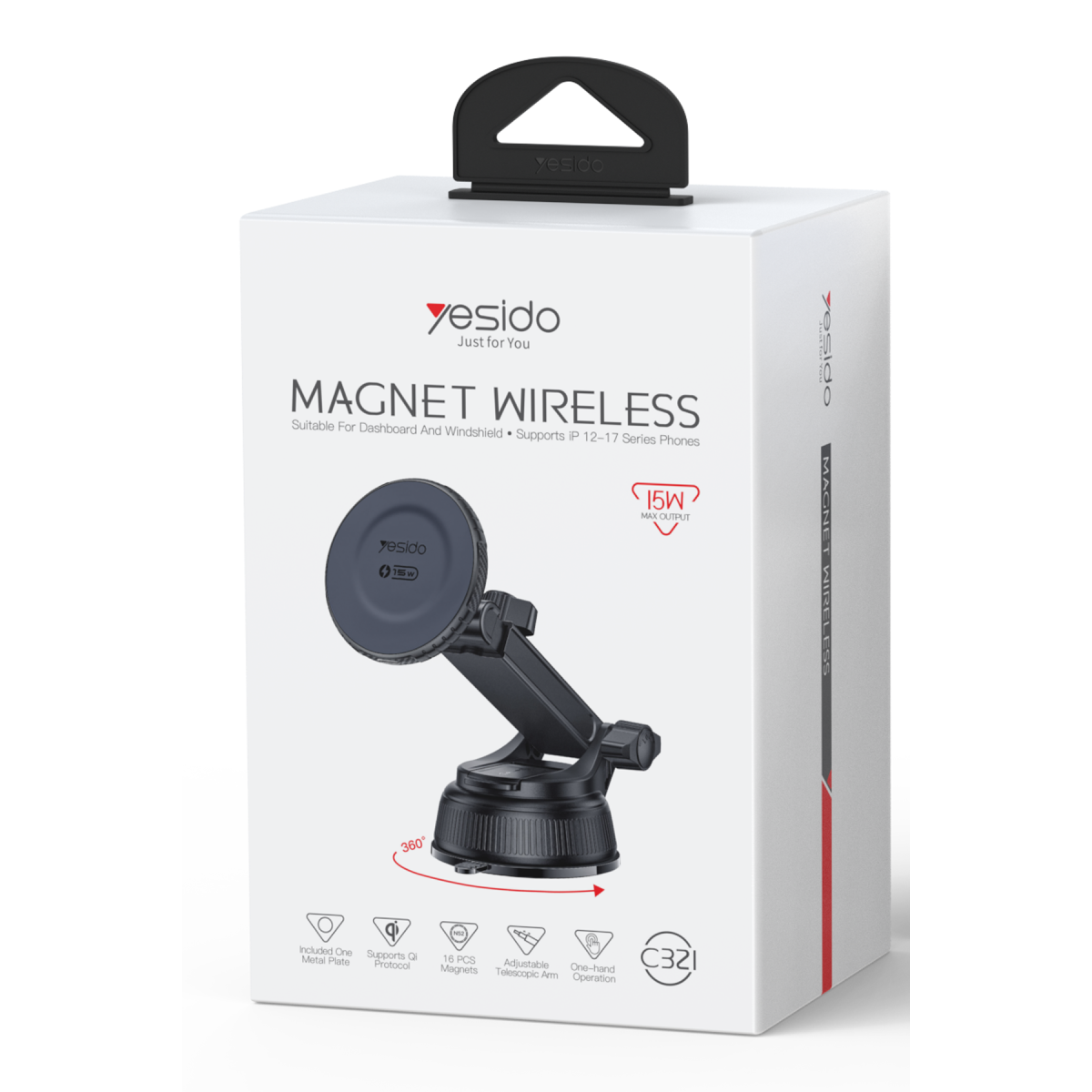 Yesido C321 15W MagSafe Vakumlu Kablosuz Şarjlı Araç Tutucu - Siyah
