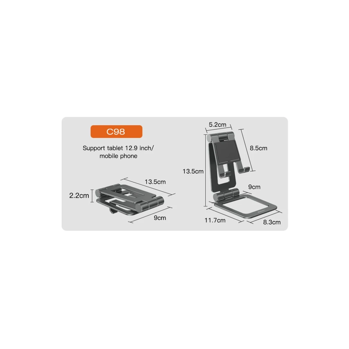 Yesido C98 Ayarlanabilir Katlanabilir Masaüstü Telefon Standı - Siyah