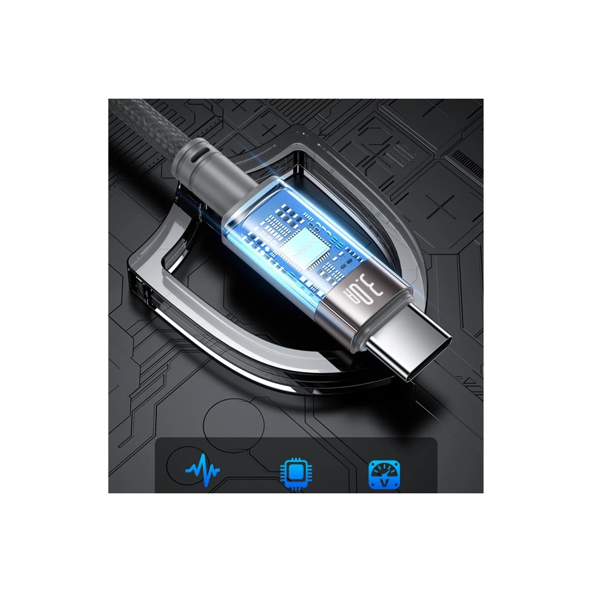 Yesido CA173 1M 60W USB to Type-C Manyetik Katlanma Özellikli PD Hızlı Şarj Kablosu - Gri