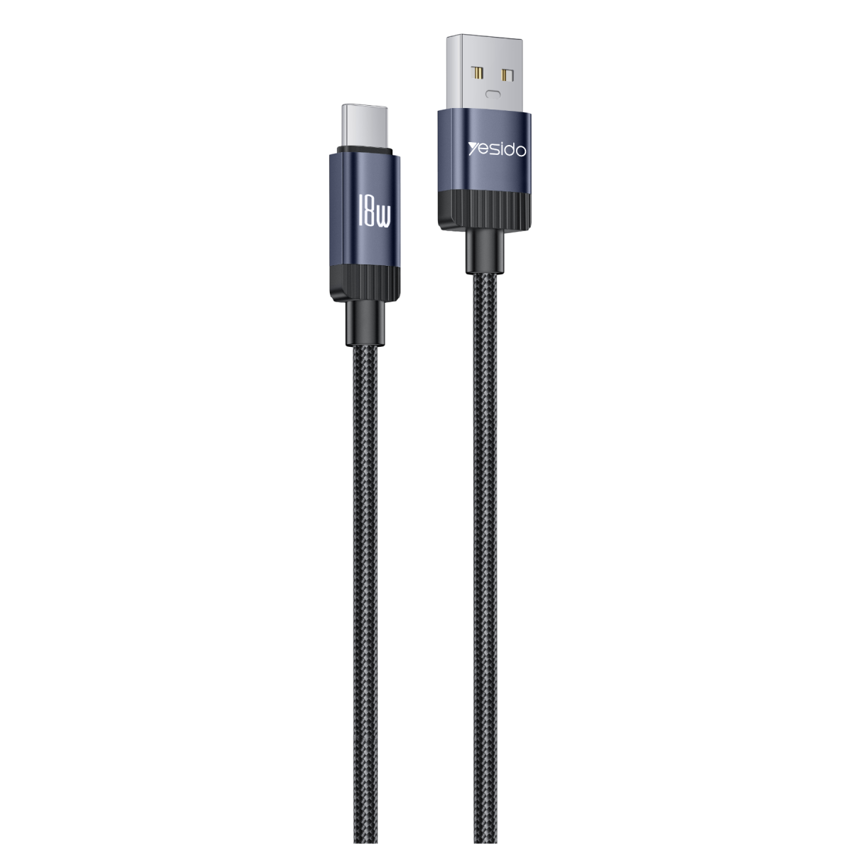 Yesido CA204C 18W Örgü USB-A to USB-C Data ve Şarj Kablosu - Siyah