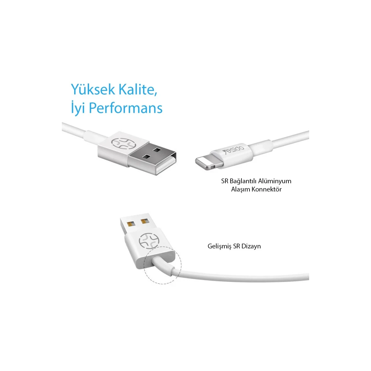 Yesido CA22 1.2M 2.4A Usb to Lightning Hızlı Şarj Kablosu - Beyaz