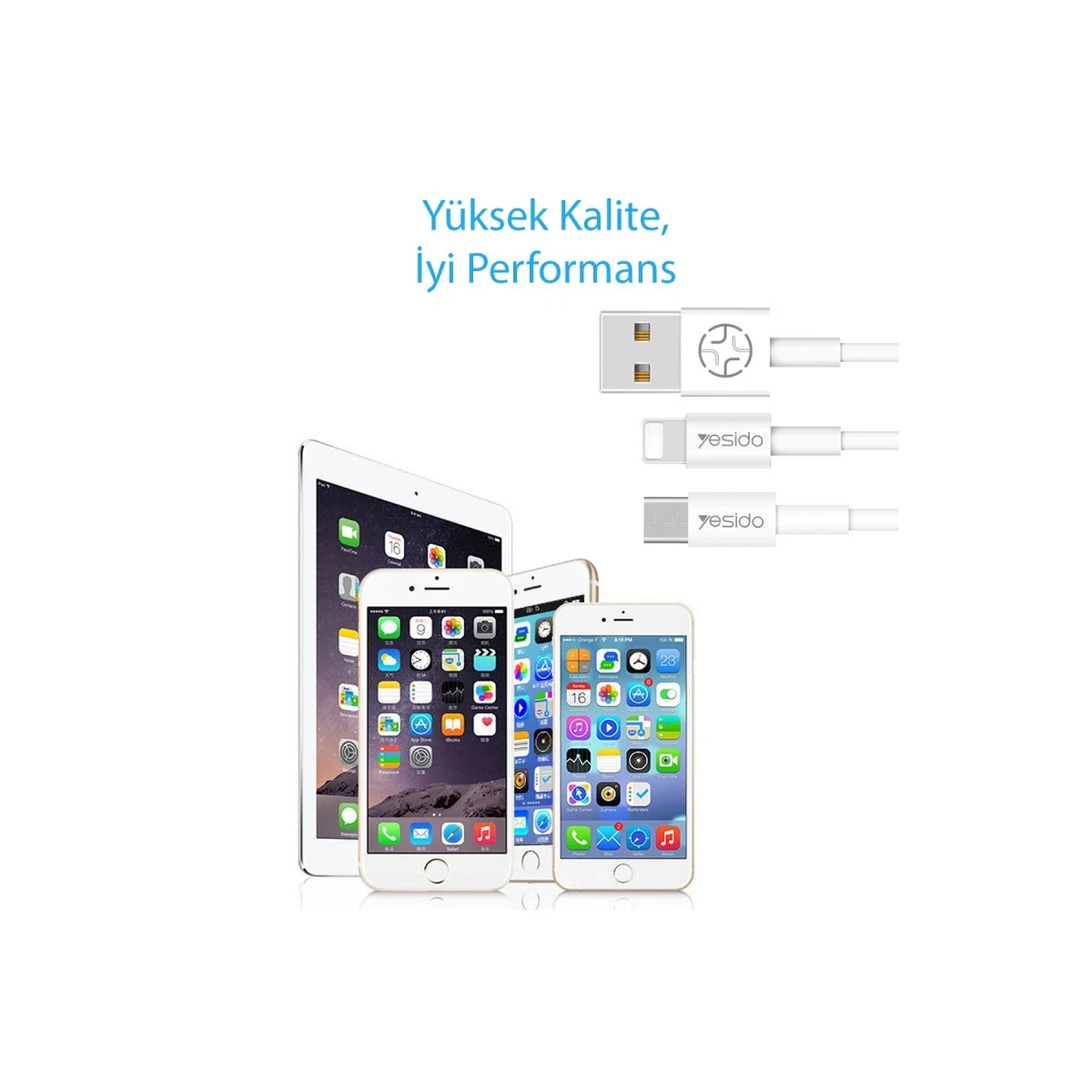 Yesido CA22 1.2M 2.4A Usb to Lightning Hızlı Şarj Kablosu - Beyaz