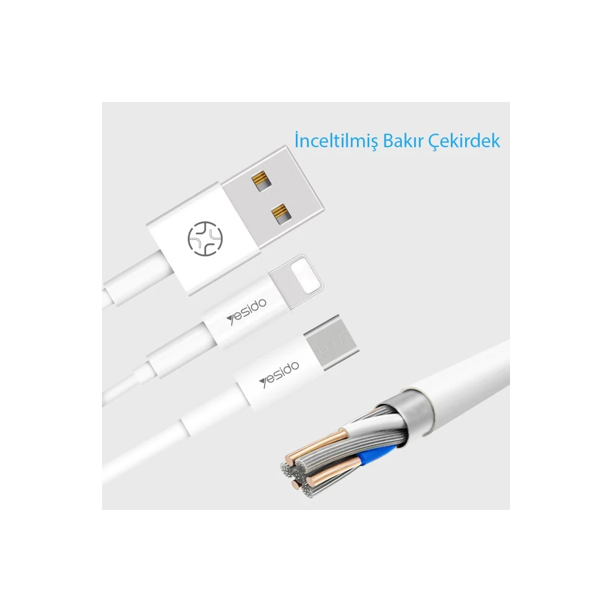 Yesido CA22 1.2M 2.4A Usb to Type-C Hızlı Şarj Kablosu - Beyaz