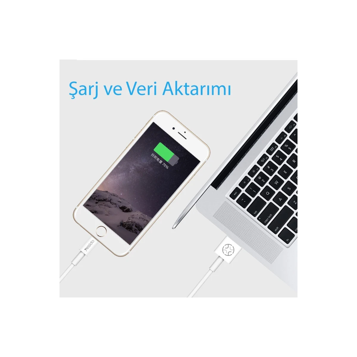 Yesido CA22 1.2M 2.4A Usb to Type-C Hızlı Şarj Kablosu - Beyaz