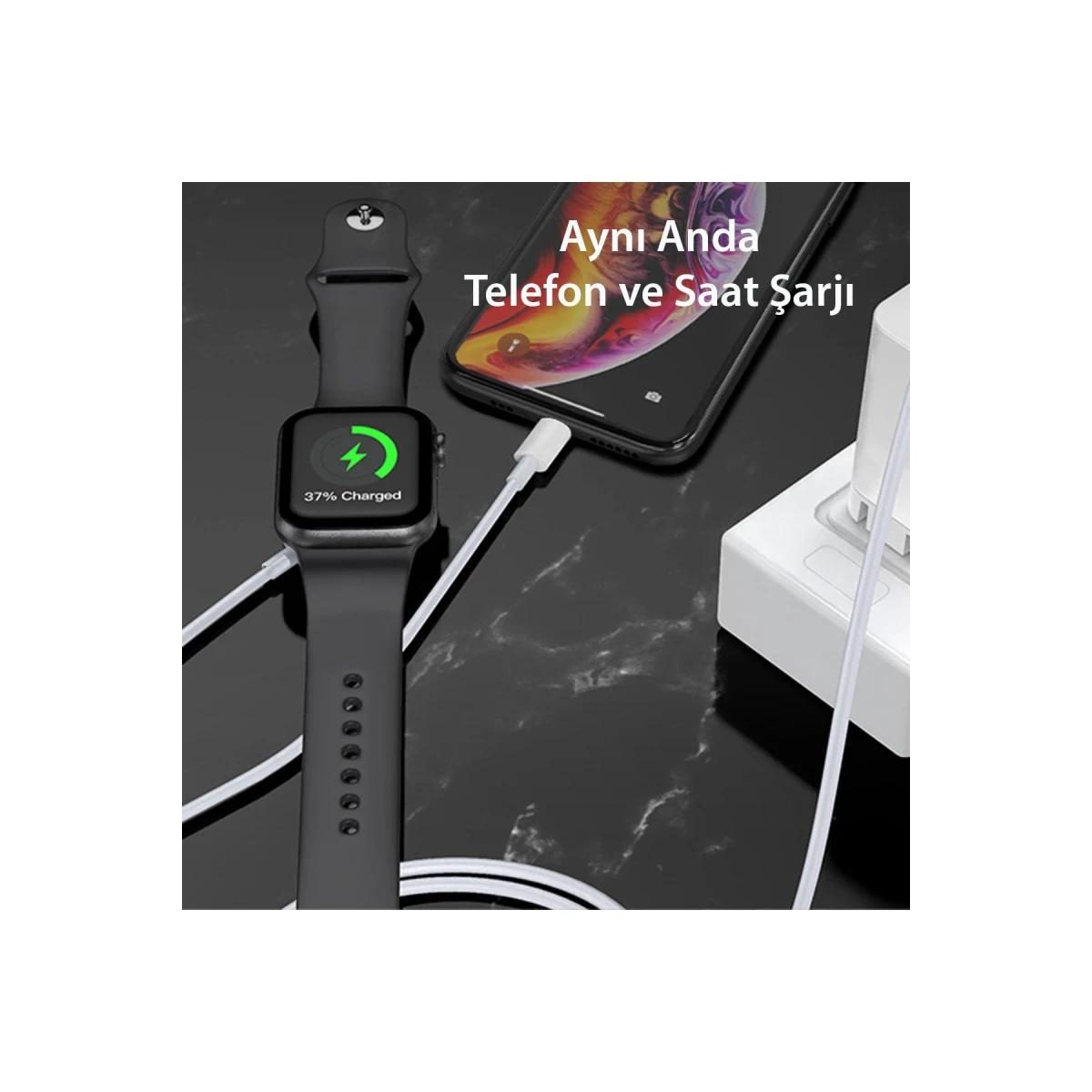 Yesido CA70 2in1 1.5M 2W Apple Watch Şarjı ve 2.4A Lightning Hızlı Şarj Kablosu - Beyaz
