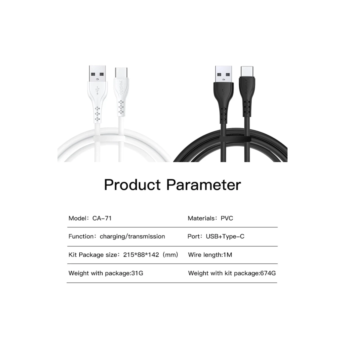 Yesido CA71 1M 2A Usb to Type-C Hızlı Şarj Kablosu - Beyaz
