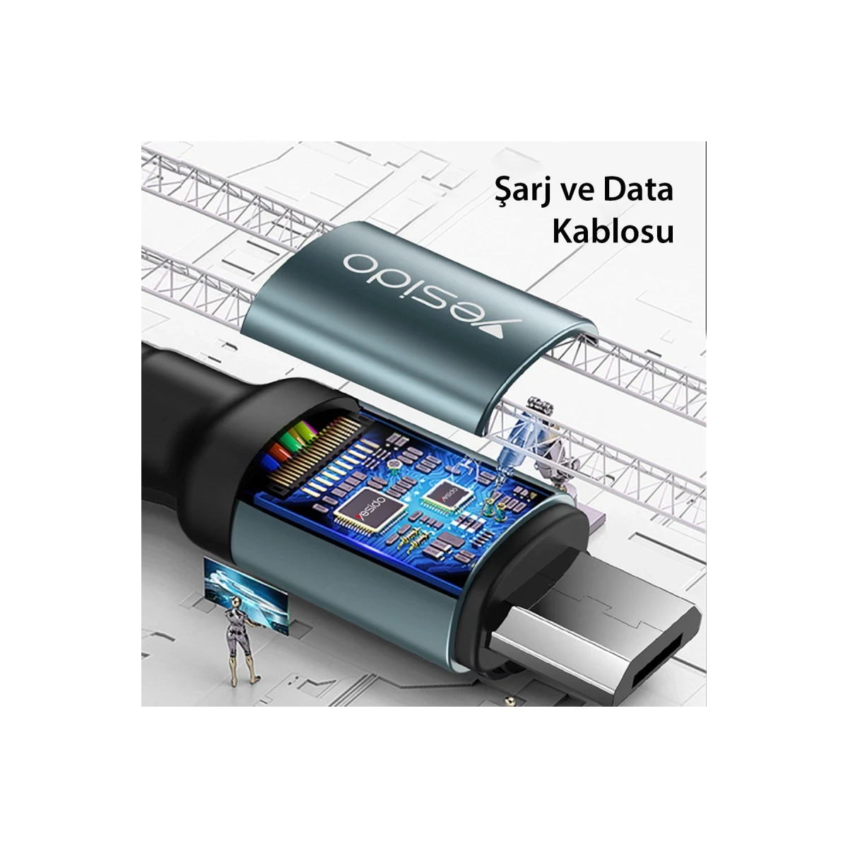 Yesido CA75 2M 2.4A Hasırlı Usb to Type-C Hızlı Şarj Kablosu - Siyah