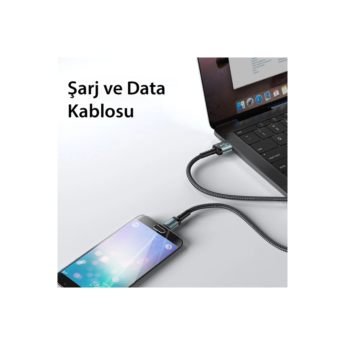 Yesido CA75 2M 2.4A Hasırlı Usb to Type-C Hızlı Şarj Kablosu - Siyah
