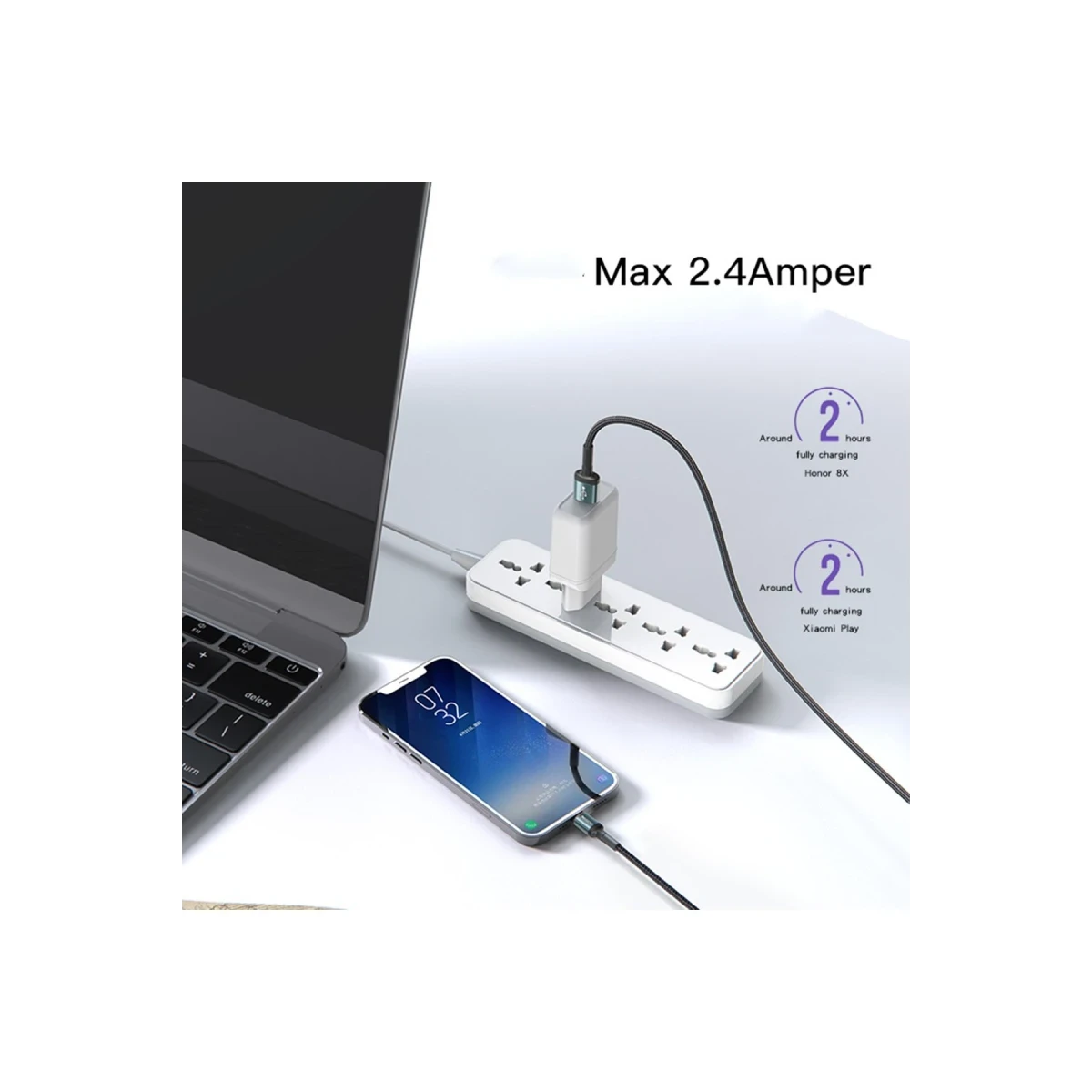 Yesido CA75 2M 2.4A Hasırlı Usb to Type-C Hızlı Şarj Kablosu - Siyah