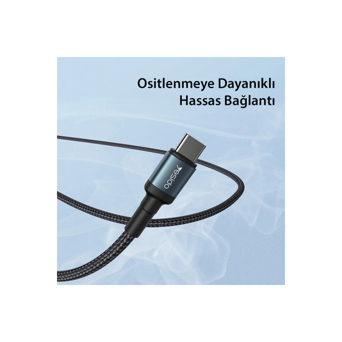 Yesido CA78 1.2M 60W Hasırlı Type-C to Type-C PD Hızlı Şarj Kablosu - Siyah