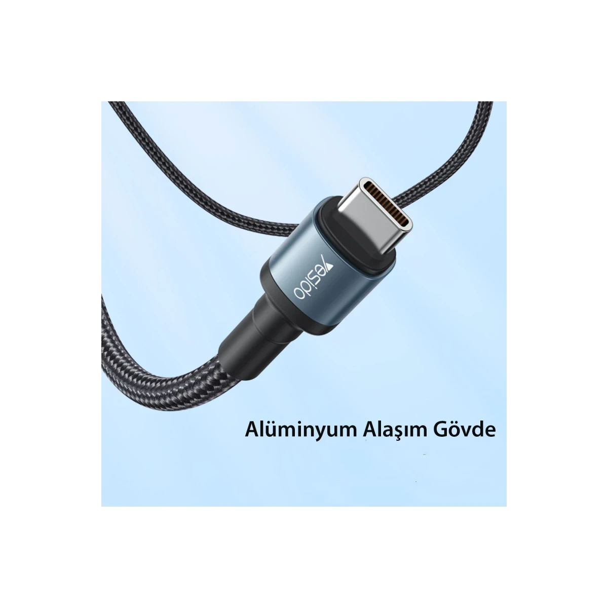 Yesido CA78 1.2M 60W Hasırlı Type-C to Type-C PD Hızlı Şarj Kablosu - Siyah