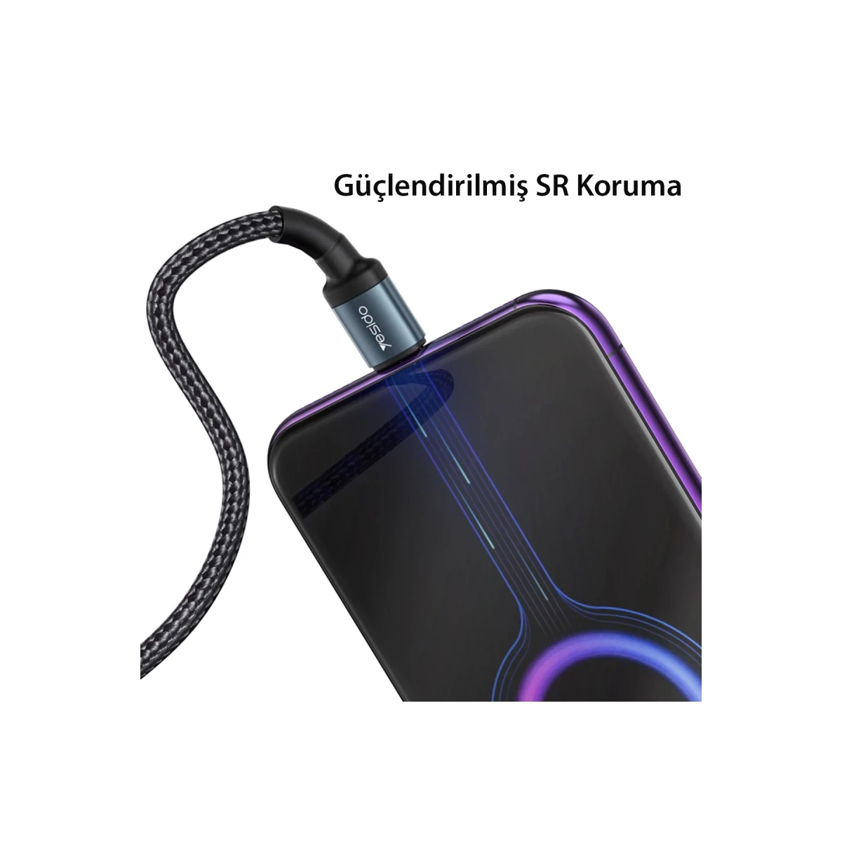 Yesido CA79 2M 60W Hasırlı Type-C to Type-C PD Hızlı Şarj Kablosu - Siyah