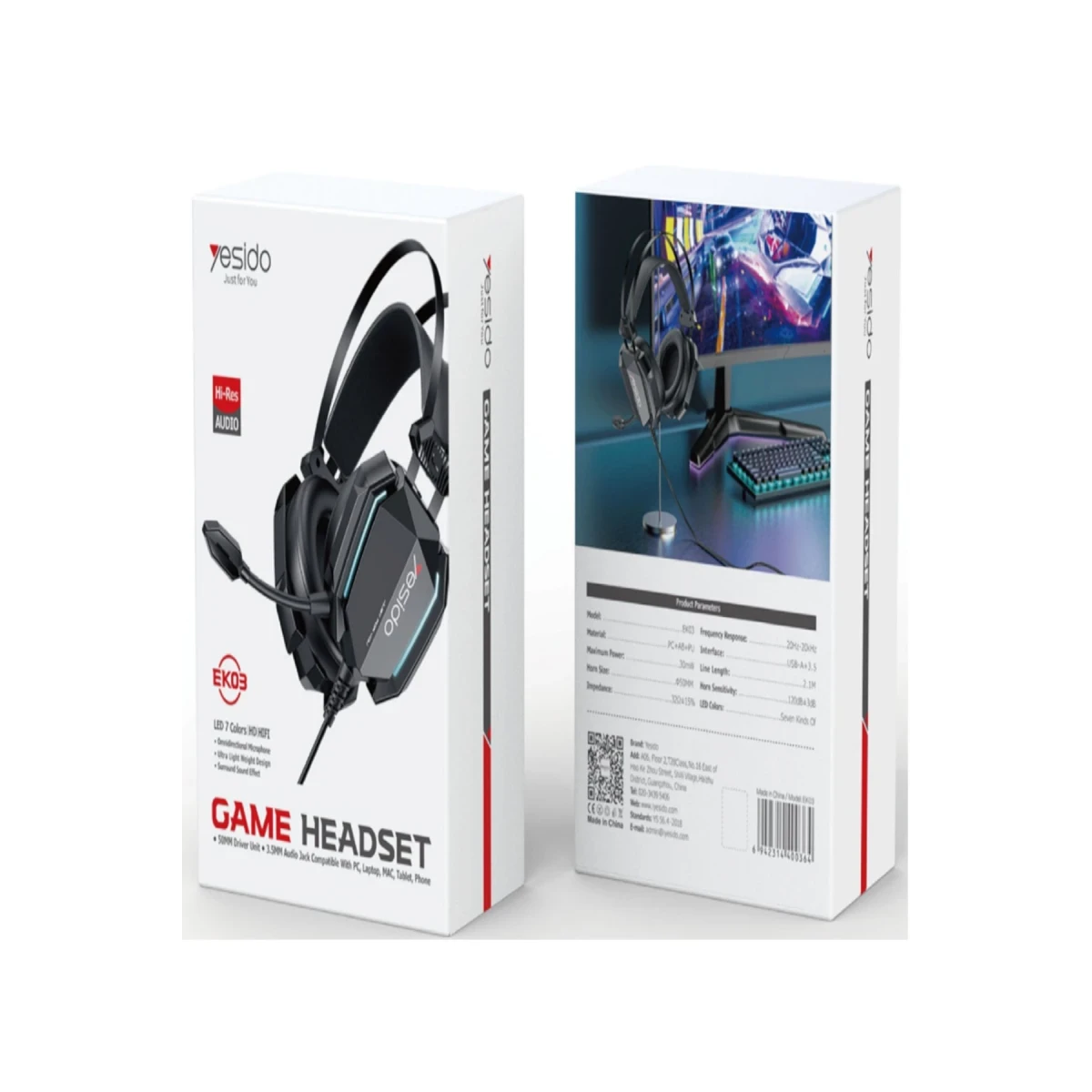 Yesido EK03 Kafaüstü Kablolu RGB Gaming Kulaklık - Siyah