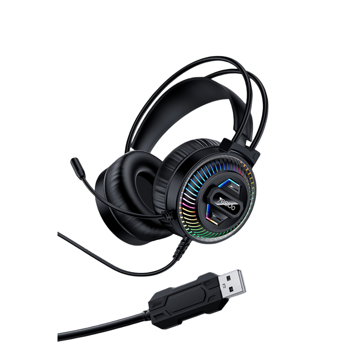 Yesido EK06 RGB Işıklı Mikrofonlu Kablolu Oyuncu Kulaklığı - Siyah