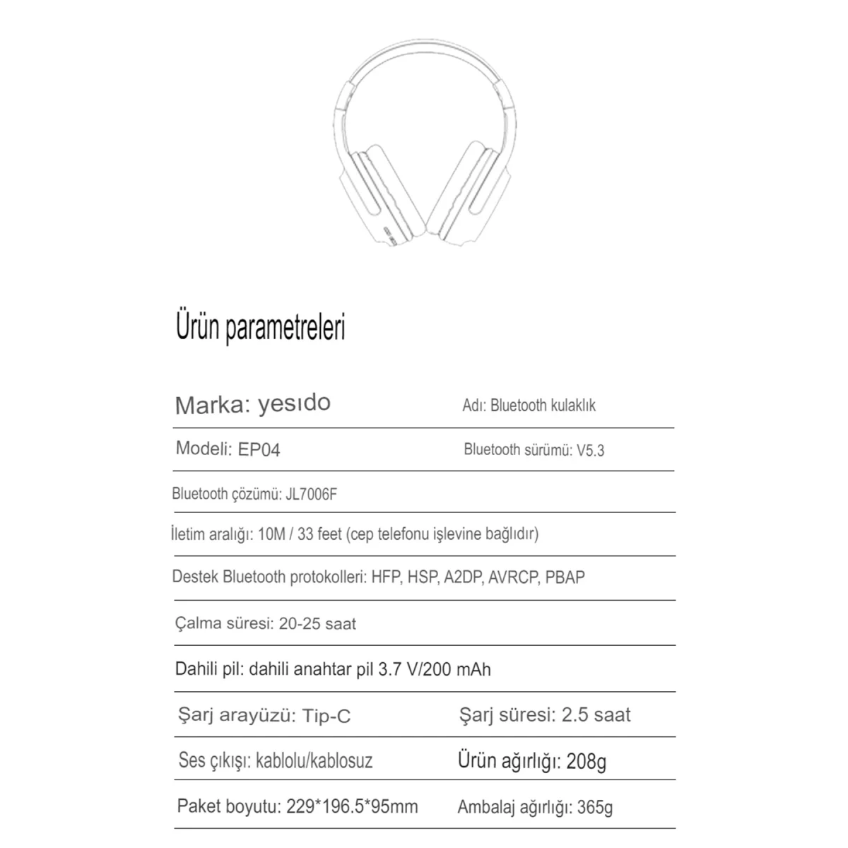 Yesido EP04 Kafaüstü Bluetooth Kulaklık - Siyah