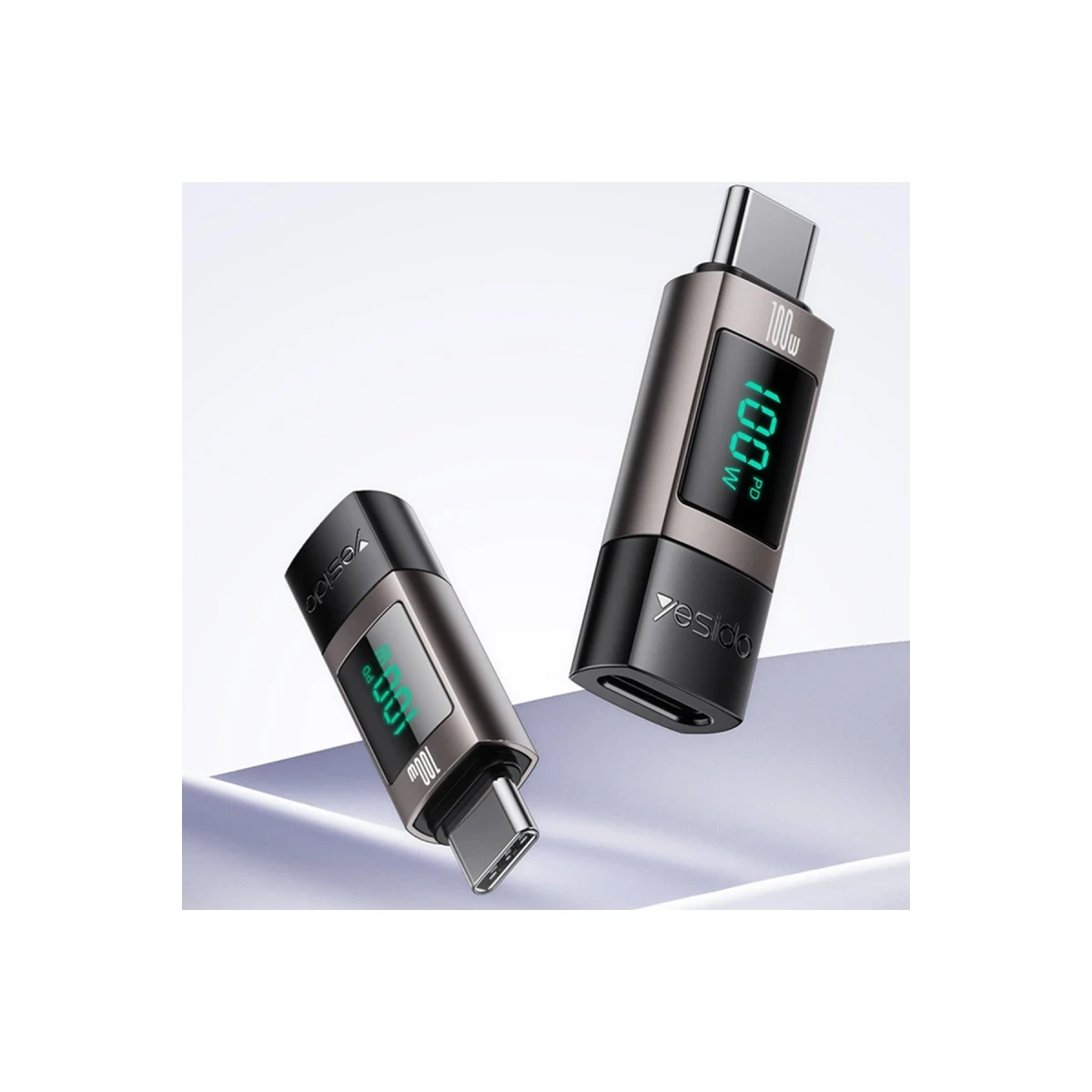 Yesido GS24 Type-C to Type-C 100W Dijital Ekranlı Dönüştürücü - Siyah