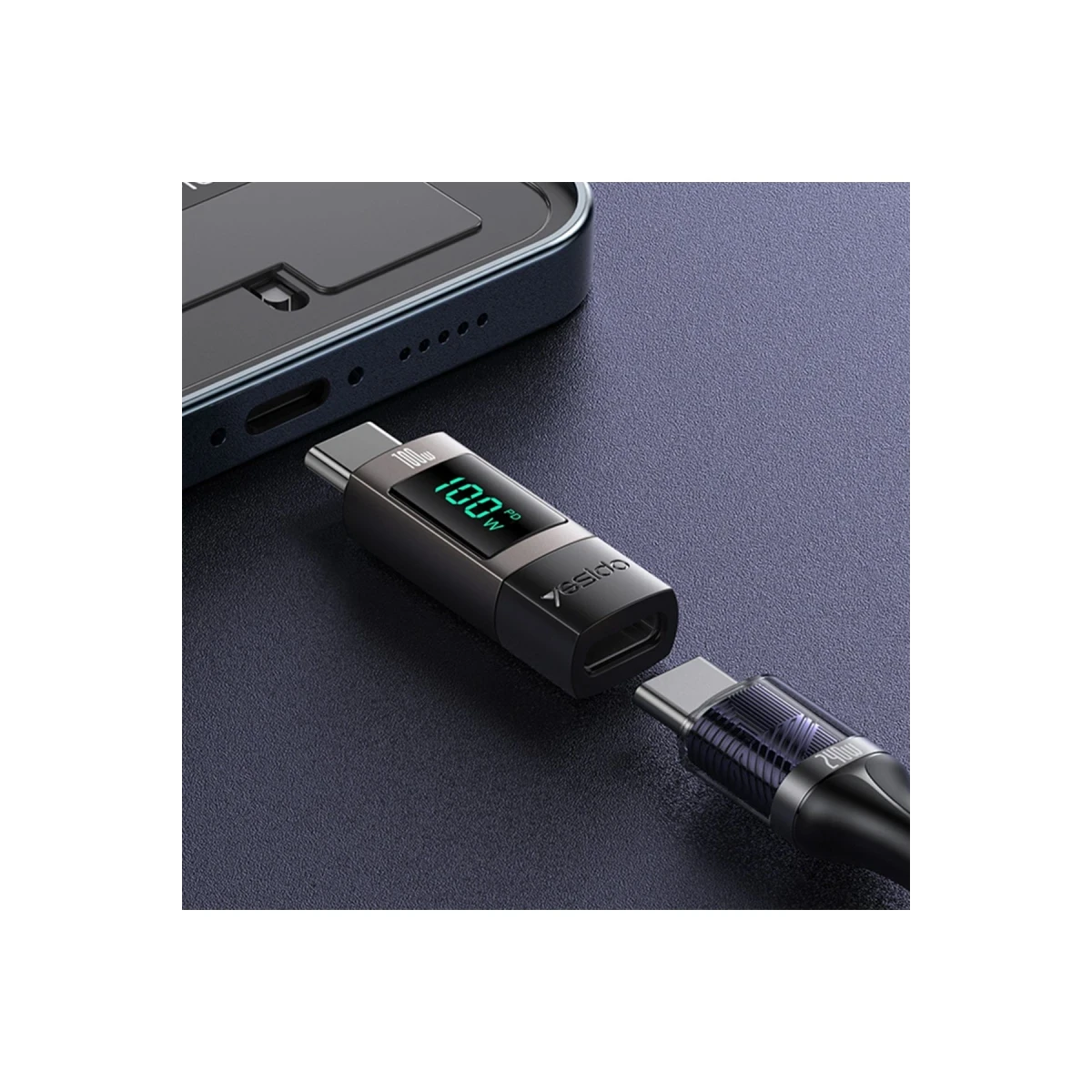 Yesido GS24 Type-C to Type-C 100W Dijital Ekranlı Dönüştürücü - Siyah