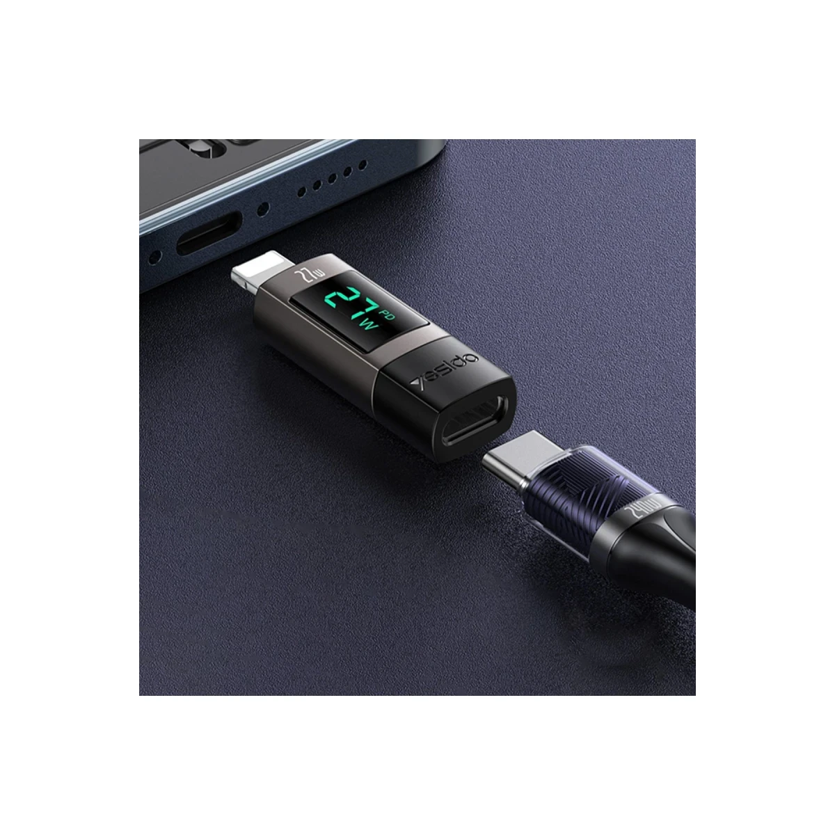 Yesido GS25 Lightning to Type-C 27W Dijital Ekranlı Dönüştürücü - Siyah