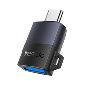 Yesido GS31 Type-C to USB 3.0 5 GB/S Data ve 18W Hızlı Şarj Destekli OTG Dönüştürücü - Siyah