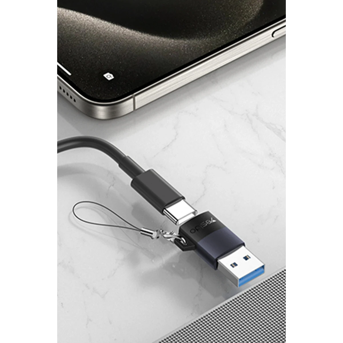 Yesido GS34 USB to Type-C 480 Mbps Data ve 18W Hızlı Şarj Destekli OTG Dönüştürücü - Siyah