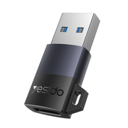 Yesido GS34 USB to Type-C 480 Mbps Data ve 18W Hızlı Şarj Destekli OTG Dönüştürücü - Siyah