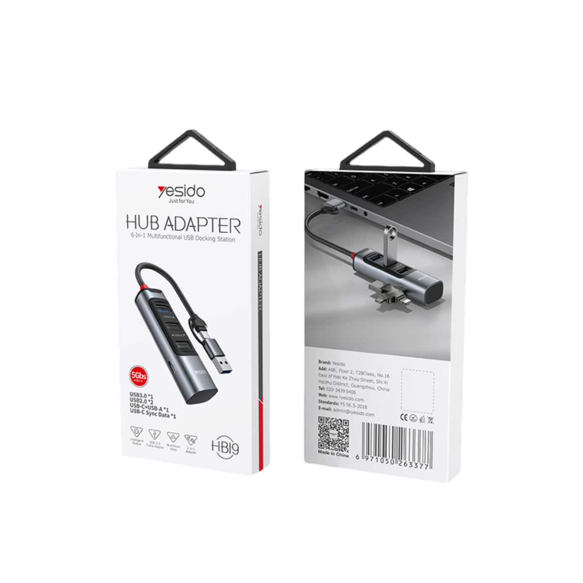 Yesido HB19 4in2 USB Ve Type-C Girişli USB 3.0 Hub Dönüştürücü - Gri