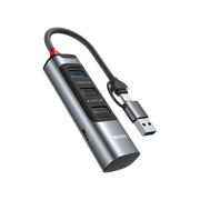 Yesido HB19 4in2 USB Ve Type-C Girişli USB 3.0 Hub Dönüştürücü - Gri