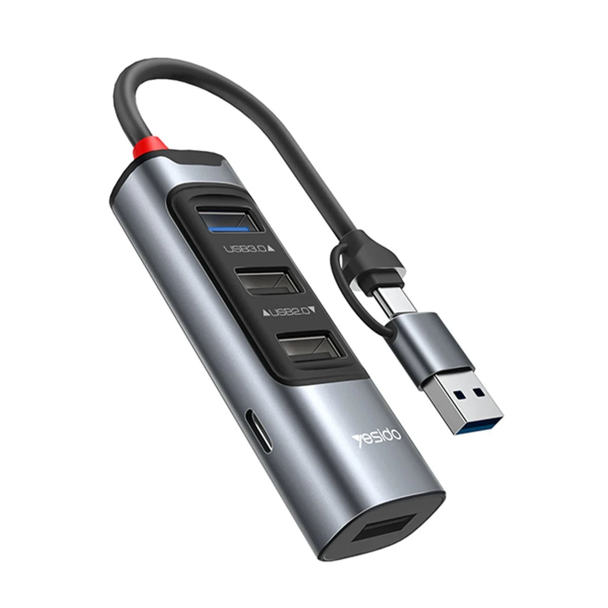 Yesido HB20 5in1 1 Adet USB 3.0 / 2 Adet Usb 2.0 / 1 Adet 100W Type-C Çıkışlı Usb ve Type-C Girişli Hub Dönüştürücü - Siyah