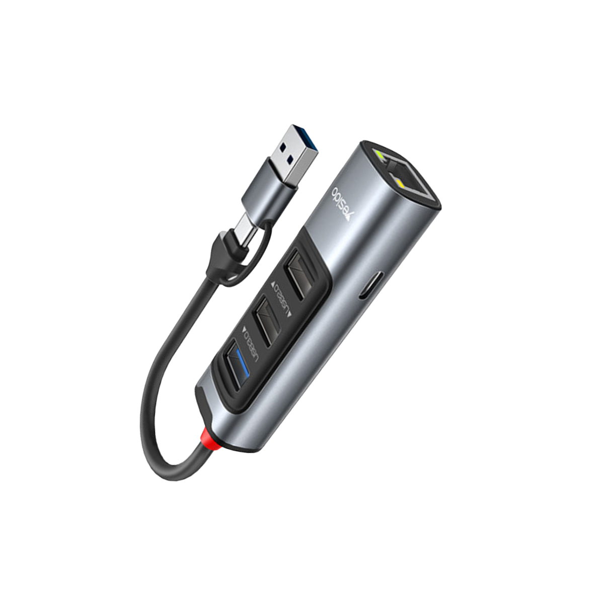 Yesido HB21 5in2 100W PD RJ45 USB Type-C Girişli Hub Dönüştürücü - Gri