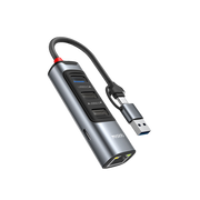 Yesido HB21 5in2 100W PD RJ45 USB Type-C Girişli Hub Dönüştürücü - Gri