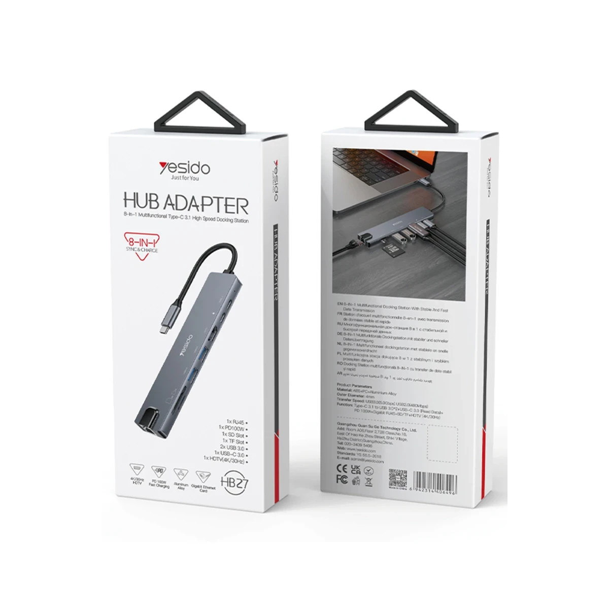 Yesido HB27 8in1 100W PD 1 GBPS Ethernet 4K Hub Dönüştürücü - Siyah