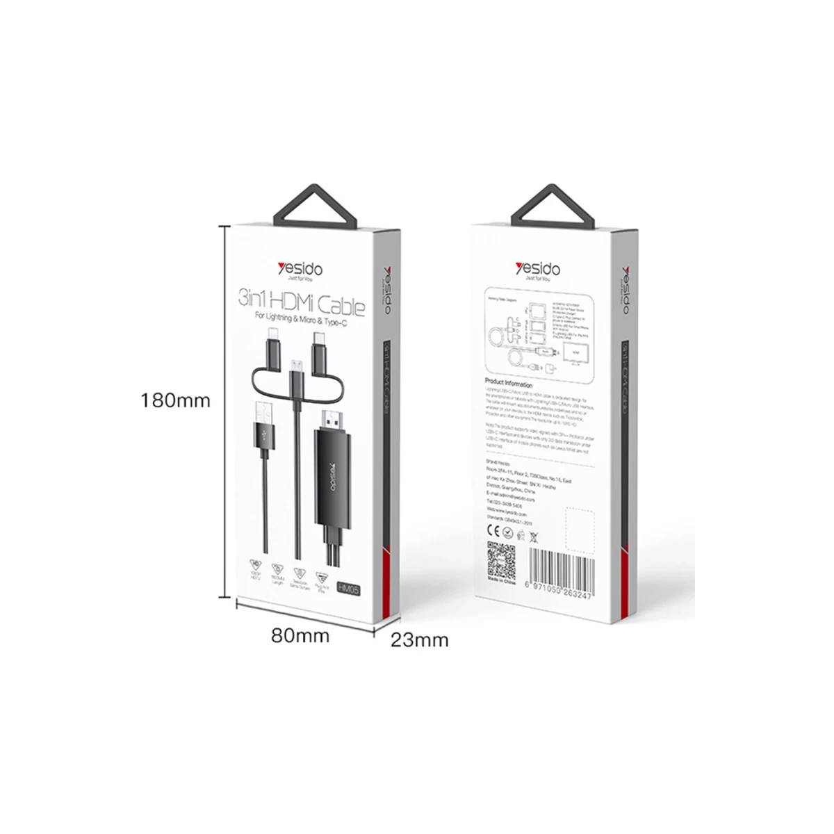Yesido HM05 1.8m FHD 3in1 to HDMI Kablo - Siyah