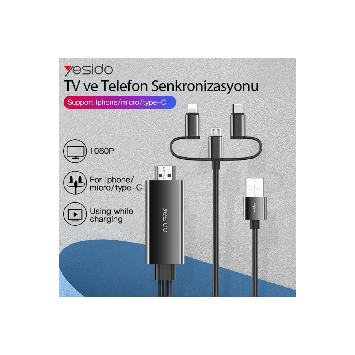 Yesido HM05 1.8m FHD 3in1 to HDMI Kablo - Siyah