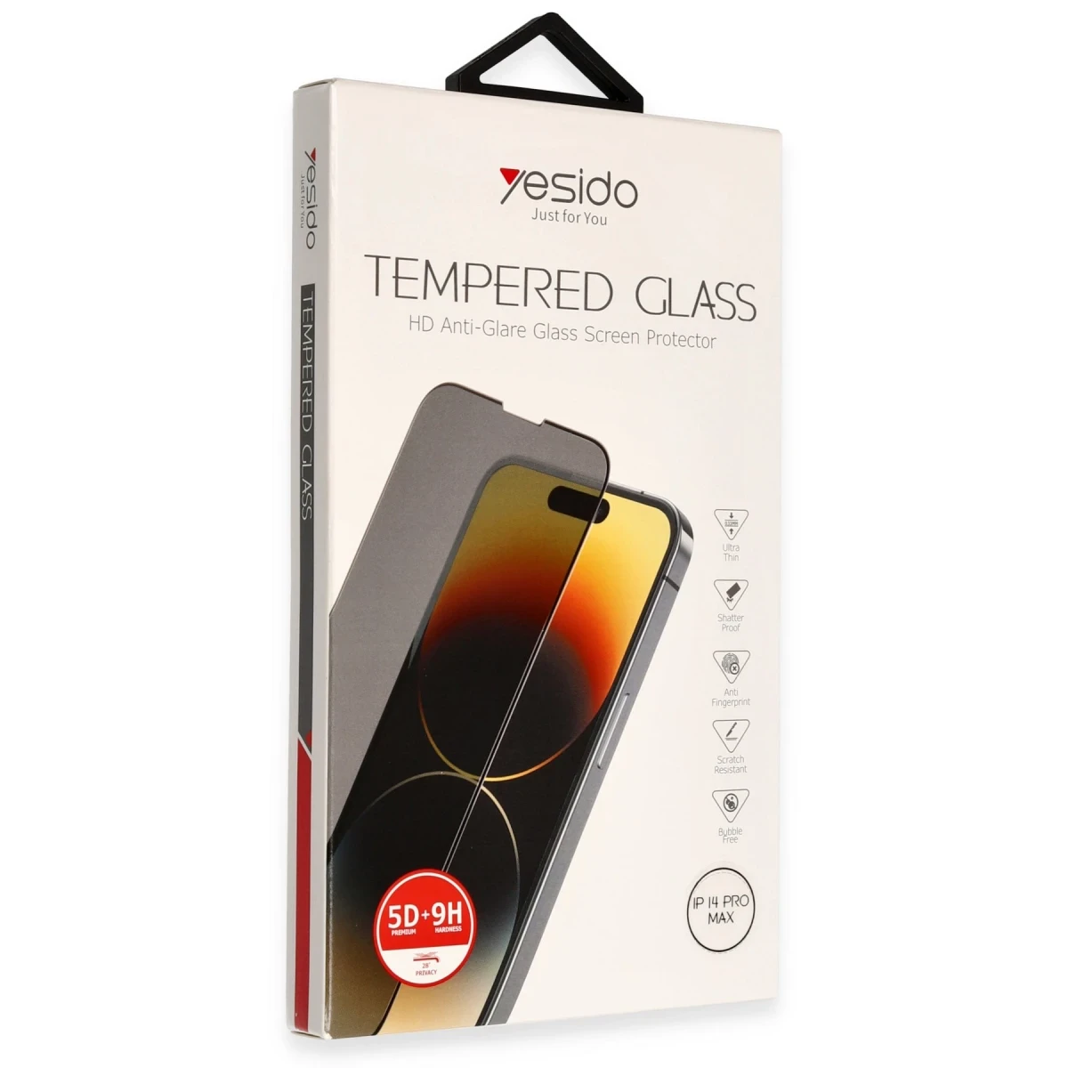 Yesido iPhone 14 Pro Max TG13 5D Hayalet Cam Ekran Koruyucu - Siyah
