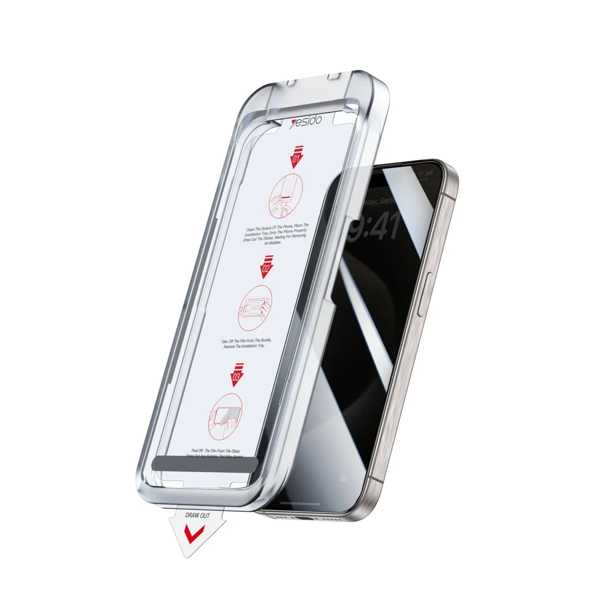 Yesido iPhone 14 Pro TG18 AutoKit Hayalet Cam Ekran Koruyucu - Siyah