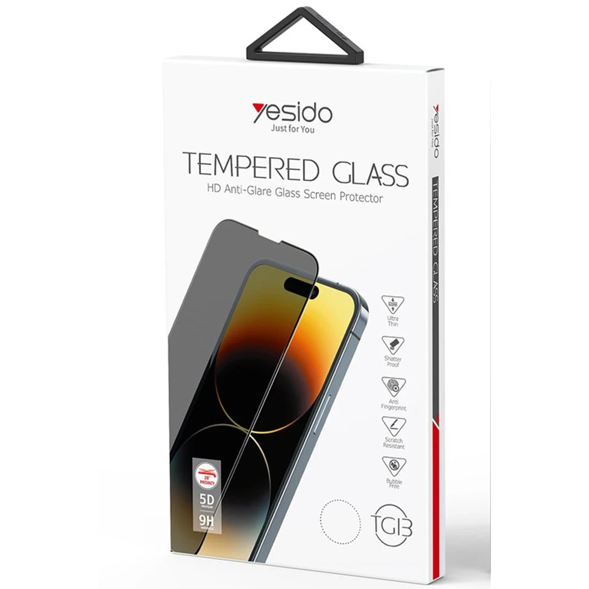 Yesido iPhone 16 TG13 5D Hayalet Cam Ekran Koruyucu - Siyah